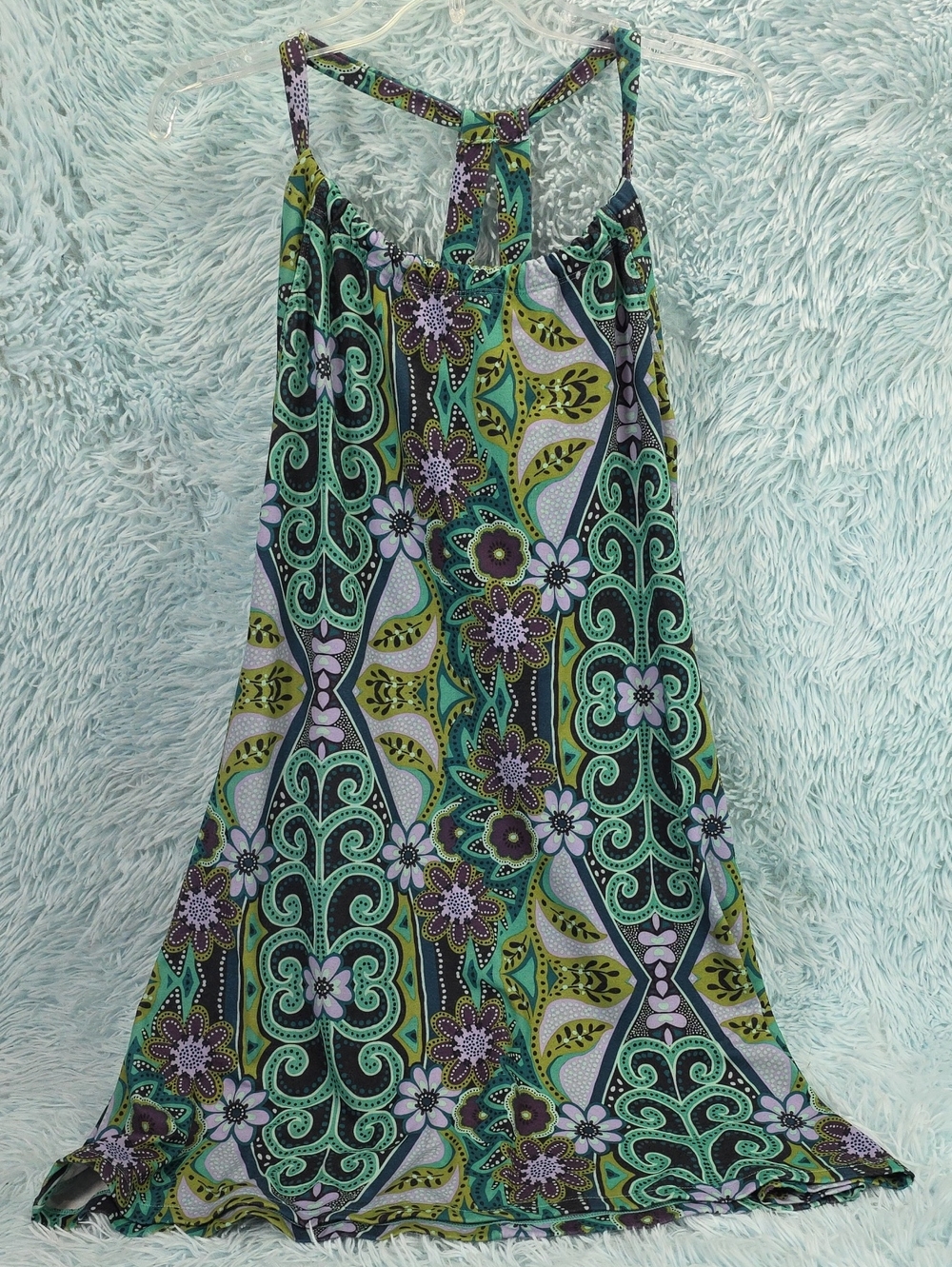 PrAna Green Teal Floral Paisley Strappy T-Back Quinn‎ Sundress No size tag